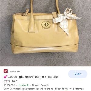 Coach Light yellow/tan leather tote